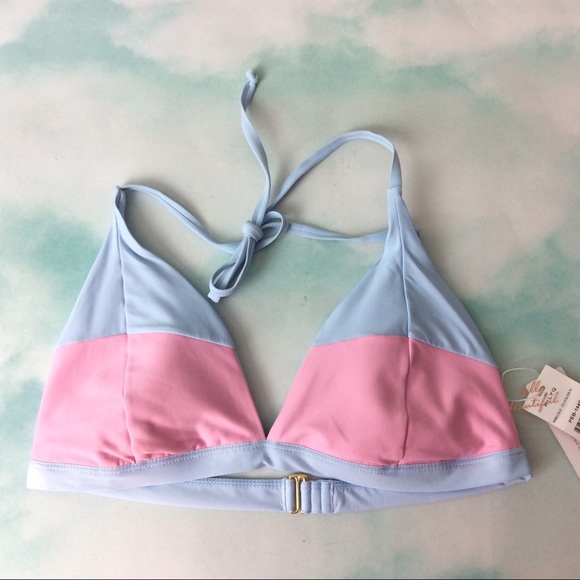 New PilyQ Color Block Triangle Bikini Top D XL - Picture 3 of 6